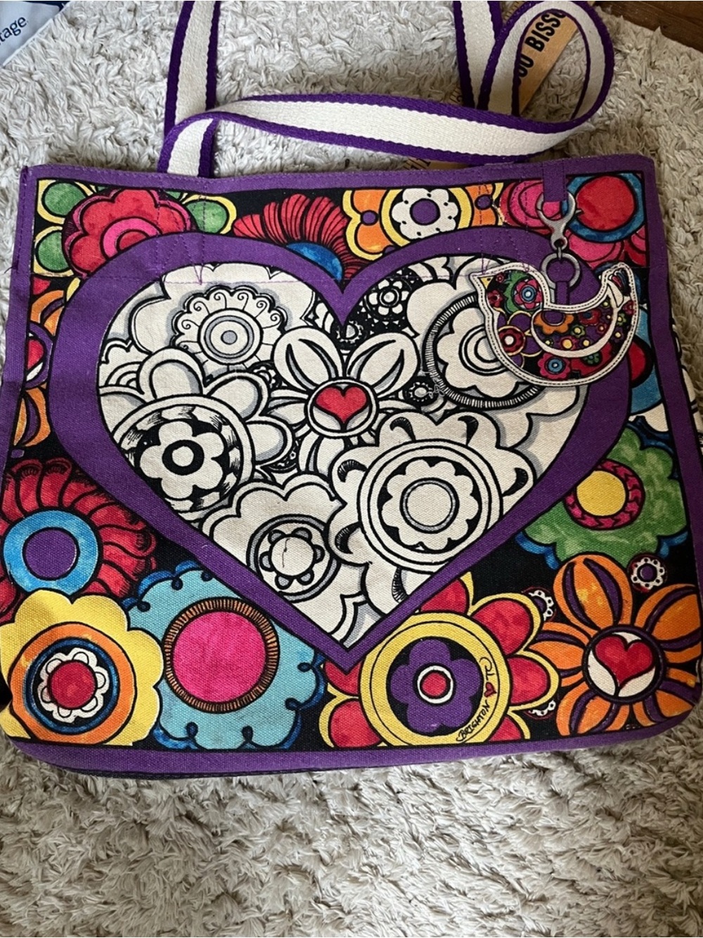 Brighton LOVE Groove II Tote “LOVE' Multi Color Tom Clancy Printed Canvas Bag - Picture 5 of 7